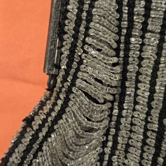 Art Deco Beaded Flapper Purse, Black W/ CLEAR  BEADS Lined Party Wedding Perfect - Picture 4 of 12